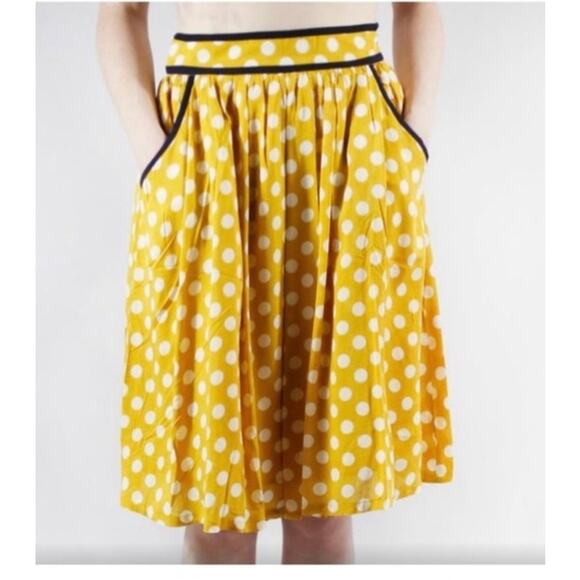 Anthropologie Comme Toi Yellow Polka Dot Skirt Size M Midi Retro - Picture 8 of 10